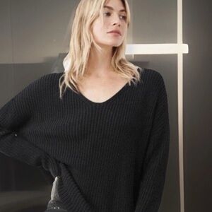 Jenni Kayne Women's  Fisherman V neck Black Sweater Size XXL